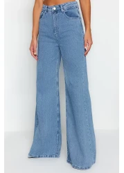  Collection جينز بالازو أزرق عالي الخصر وواسع الساق - TWOSS23JE00286