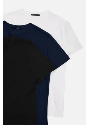  Collection Navy-Black-White Slim/Narrow Crew Neck Basic 100% Cotton 3 Pack T-Shirts Tmnss19Bo0007