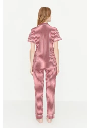  Collection Animal Print Pink Striped Knitted Pajamas Set - Shirt and Pants THMSS21PT0878