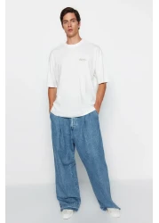  Collection Oversize Ecru Cotton T-Shirt - Minimal Text Printed TMNSS23TS00084