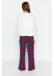  Collection طقم بيجامة منقوشة باللون الأبيض 100% من القطن - تفاصيل الجيب، THMAW24PT00228