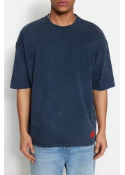  Collection تي شيرت إنديجو كبير الحجم 100% قطن بتأثير باهت PremiumTMNSS23TS00153