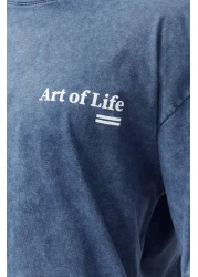  Collection تي شيرت قطني كبير الحجم بطبعة نيلي - TMNSS23TS00166