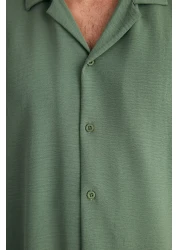  Collection Apaş Collar Khaki Oversize Summer Linen Shirt - TMNSS23GO00053