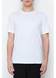  Collection White Slim/Narrow Cut Short Sleeve 100% Cotton Crew Neck T-Shirt Tmnss19Bo0001