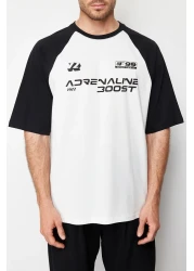  Collection تي شيرت أسود كبير الحجم/واسع القطع 100% قطن مطبوع من نسيج توك TMNSS24TS00139