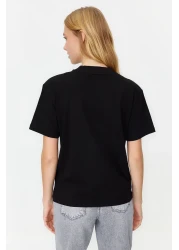  Collection Black-Grey Melange 2-Pack Basic Stand-Up Collar Knitted T-Shirt TWOSS20TS1500