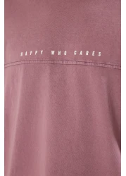  Collection Purple Oversize/Wide Cut Faded Effect Text Printed 100% Cotton Tuck Fabric T-Shirt Tmnss23Ts00174