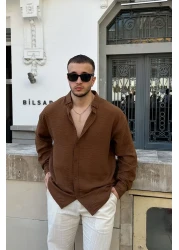 Livio Ferri قميص Napas رجالي كبير الحجم بمظهر الكتان