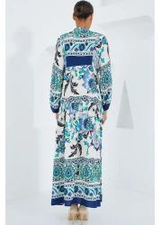 Bigdart فستان حجاب نسائي من الفيسكوز باللون الأزرق الداكن والأخضر - 2423