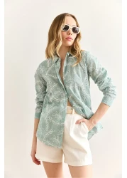 Olalook قميص نسائي بتفاصيل صدفة هندسية باللون الأخضر GML-19001324