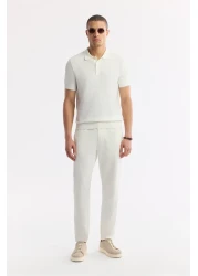 Avva Men's Ecru Polo Neck Textured Knitwear T-Shirt B 005120