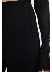  Collection سروال أسود من القماش المنسوج ذو الخصر العالي بطول الكاحل TWOSS20PL0515