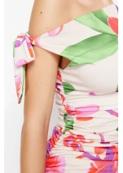  Collection Limited Edition Multicolor Floral Printed Knitted Maxi Stretchy Pencil Dress TWOSS24EL00563