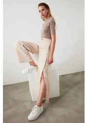  Collection Wide Leg and Buttons Side Woven Fabric Pants - Twoss20Pl0398