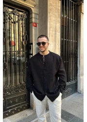 Livio Ferri Tokma Men's Summer Cotton Shirt with Stand Collar and Buttoned Comfortable Fit