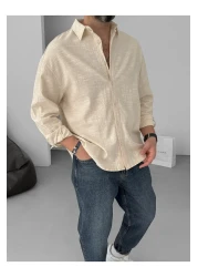 BYBASICMAN Beige Flame Long Sleeve Shirt Yp-5001