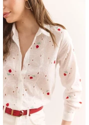 Olalook Women's White Red Colorful Floral Cotton Scallop Shirt Gml-19001326