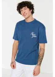  Collection Indigo Crew Neck Printed Wide Cut Cotton T-Shirt - Tmnss20Ts1099