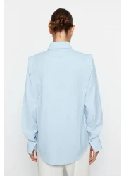  Collection Sagaza Studio Light Blue Poplin Shirt - Drawstring Detail, Woven TPRAW22GO1191