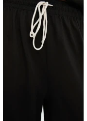  Collection طقم بيجامة محبوكة من القطن الأسود مع تفاصيل الأنابيب المطبوعة الترفيهية THMSS21PT0953