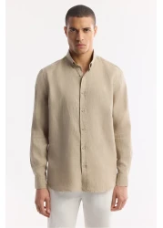 Avva Men's Mink 100% Linen Buttoned Collar Shirt B 002191