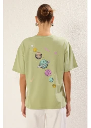  Collection تي شيرت مطبوع عليه Galaxy Mint Boyfriend Fit - رقبة دائرية، محبوك - TWOSS23TS00257
