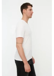  Collection V-Neck White Slim Fit T-Shirt - 100% Cotton, Short Sleeve Tmnss19Bo0002
