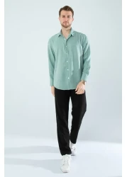 YXC Oversize Long Sleeve Easy-Ironing Sweat-Absorbing Breathable 4 Season Relaxed Fit Men's Linen Shirt