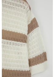  Collection Limited Edition Ecru Regular Polo Neck Striped Knitwear Polo Neck T-Shirt Tmnss24Po00004