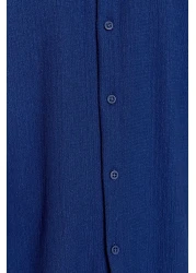  Collection Summer Textured Navy Blue Wrap Shirt - Short Sleeve, Regular Fit Tmnss23Go00055