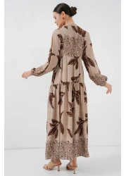 Bigdart 2423 Authentic Patterned Hijab Dress - F.Beige