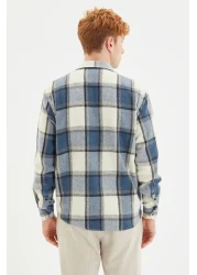  Collection Winter Lumberjack Navy Blue Checked Shirt - Regular Fit TMNAW21GO0730