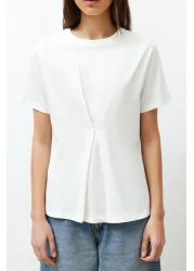  Collection Ecru Front Pleat Detailed Regular/Normal Fit Crew Neck Knitted Blouse Twoss24Bz00302