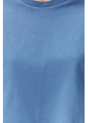  Collection تي شيرت محبوك من القطن 100% باللون النيلي مقاس كبير/مريح مع تفاصيل القطع والشق TWOSS24TS00027