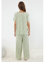  Collection Colorful Flower Patterned Mint Knitted Pajamas Set - THMSS24PT00231