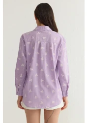  Collection Lilac Striped Floral Cotton Woven Shirt Twoss23Go00373
