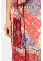  Collection Multicolor Belted Tassels Shawl Pattern A-line/Bell Form Maxi Lined Woven Dress TWOSS23EL01777