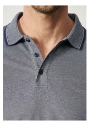 AC&Co / Altınyıldız Classics Navy Blue Slim Fit Polo Collar Men's T-Shirt - Non-Shrinkable Cotton Fabric