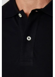 Tudors Men's Slim Fit Slim Fit Cotton Soft Texture Breathable Fabric Non-Curling Collar Black Polo Collar T-Shirt