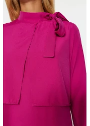  Modest فستان منسوج بتفاصيل ربطة عنق وردية TCTSS23EB00283