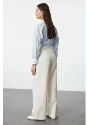 Collection بنطال منسوج أبيض بقصة مستقيمة - تفاصيل الخصر، TWOAW25PL00038