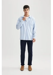 Defacto Relax Fit Polo Collar Striped Poplin Long Sleeve Shirt A9440Ax23Au