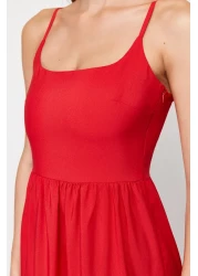  Collection Red Skirt Waist Opening Cotton Blend Maxi Woven Dress TWOSS24EL00386