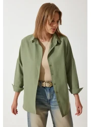 Happiness İstanbul Women's Khaki Oversize Long Basic Shirt DD00842