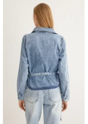  Collection قميص أزرق مزدوج الصدر من قماش الدنيم TWOSS25GO00023