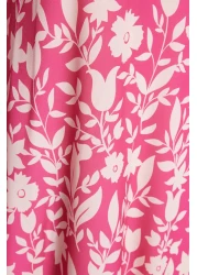  Modest Dark Pink Floral Half Placket Skirt Tip Ruffle Lined Woven Dress TCTSS21EL3353