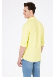 U.S. Polo Assn. قميص أساسي بأكمام طويلة أصفر نيون للرجال 50262980 -VR168