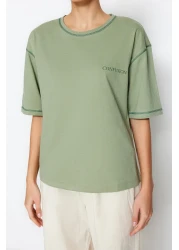  Collection Green 100% Cotton Karyoka Stitched and Printed Relaxed/Wide Relaxed Cut Knitted T-Shirt TWOSS21TS0656