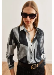 Olalook Geometric Patterned Smoked Viscose Women's Shirt - Long Sleeve, Flowy Gml- 19001234